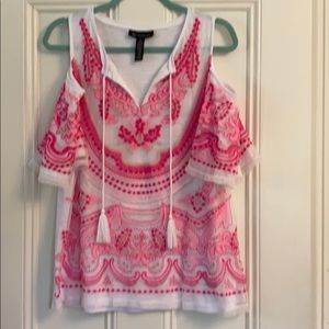 INC embroidered cold shoulder top